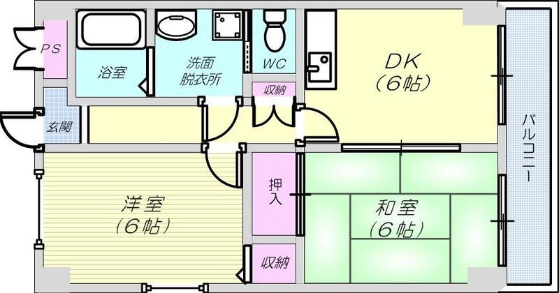2DK（42.12平米）TVモニターインターホン・洗濯機置場
