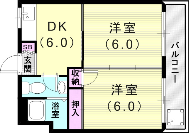 2ＤＫ（３８．５平米）ガスキッチン・エアコン・下駄箱・収納