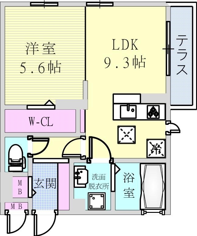 １ＬＤＫ（４０．４０平米）浴室換気乾燥機・システムキッチン