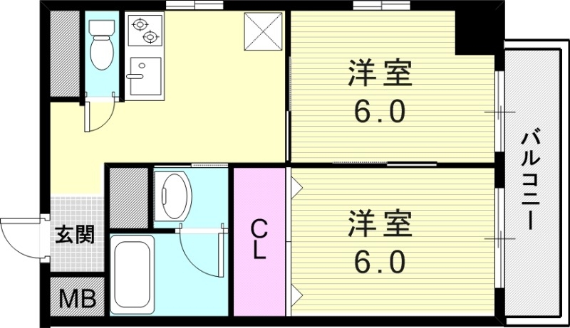 ゆったり２ＤＫのお部屋です
