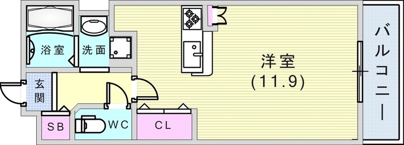 1R（２９.３平米）カウンターキッチン・2口ガスコンロ・収納