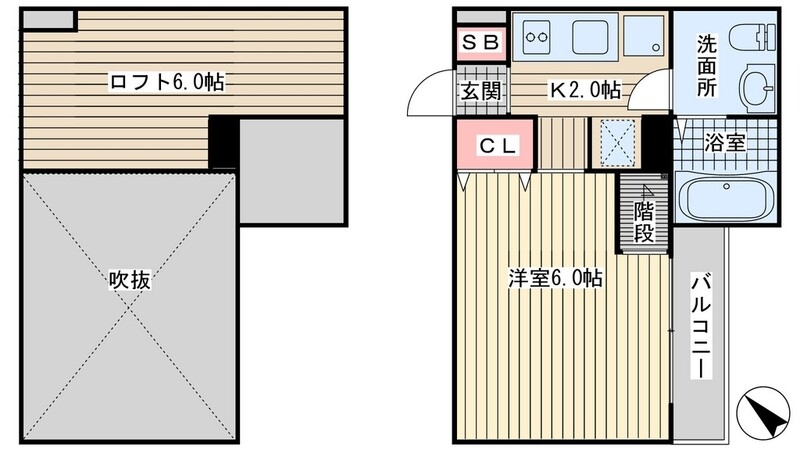 お洒落な広めのロフト付のお部屋