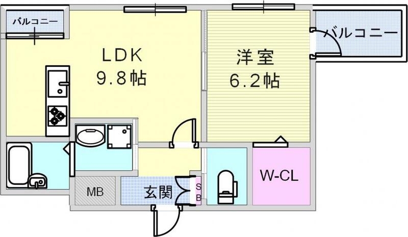 ゆとりのある１LDKの間取り