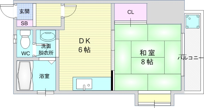 1DK(30平米)角部屋・独立洗面台・エアコン・出窓