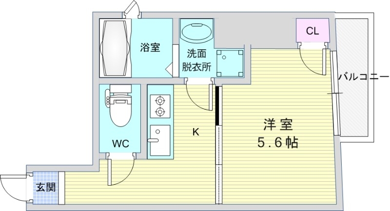 1K（26平米）独立洗面台・TVインターホン・エアコン