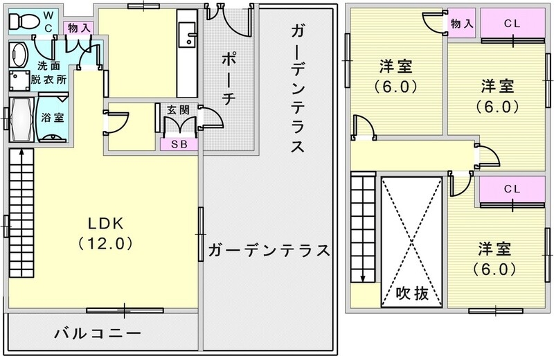 オール洋室メゾネット南向きでとっても静かです