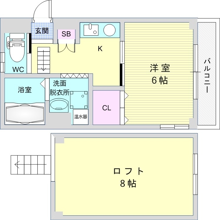1K（36.9平米）ロフト・独立洗面台・オール電化・エアコン