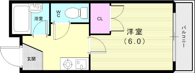１Ｋ（１９．１平米）エアコン・コンロ・クローゼット・トイレ