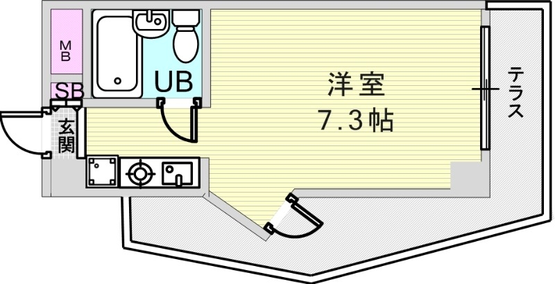 1R(18.92平米)室内洗濯機置場・2面採光
