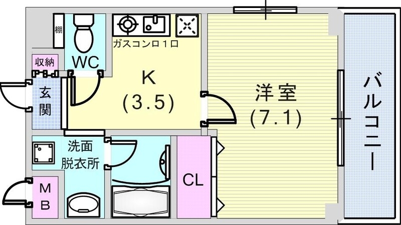 1K(26.02平米)オートロック・CATV・洗髪洗面化粧台