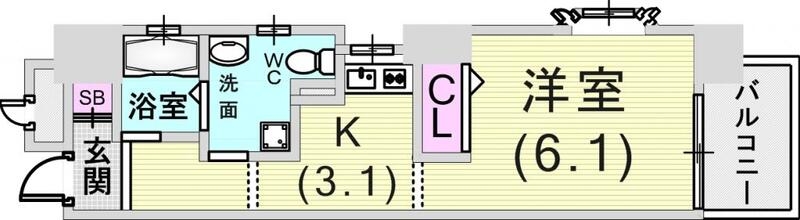 1K（25.76平米）角部屋・エアコン・室内洗濯機置場・収納