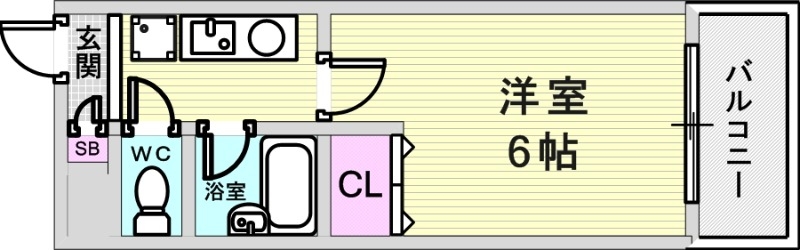 1K（19.6平米）エアコン・室内洗濯機置場・バルコニー