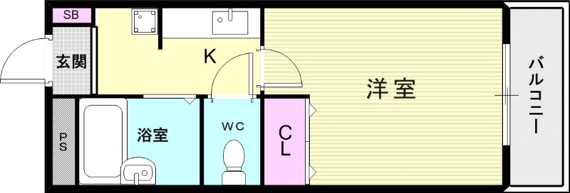 1K（22平米）エアコン・室内洗濯機置き場・南面バルコニー