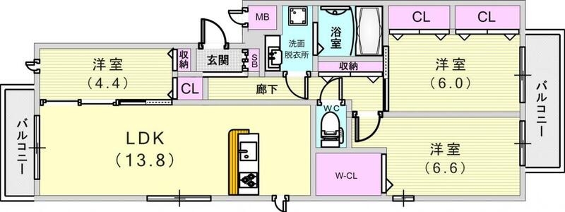 3LDK（74.63平米）システムキッチン・エアコン