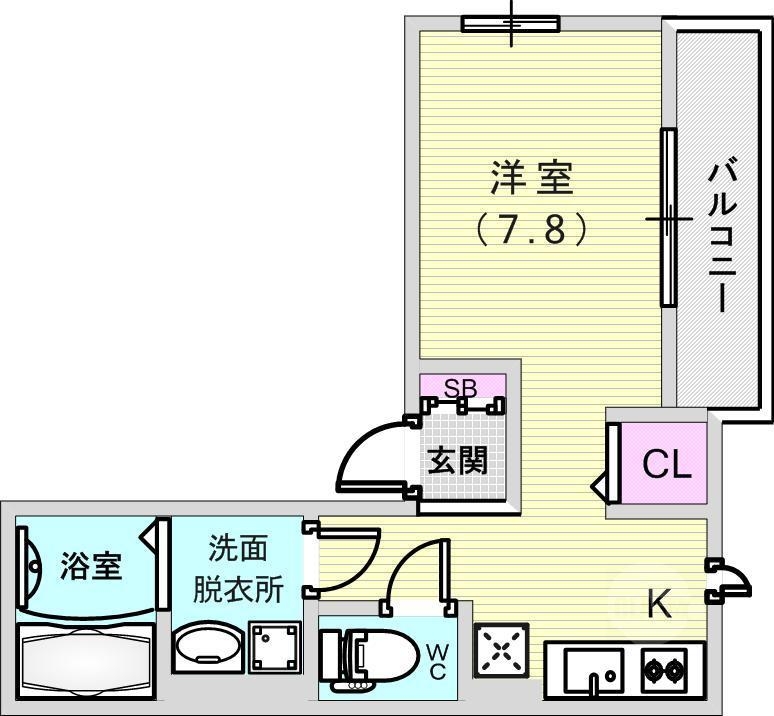 １R（23.04平米）システムキッチン・独立洗面台・エアコン