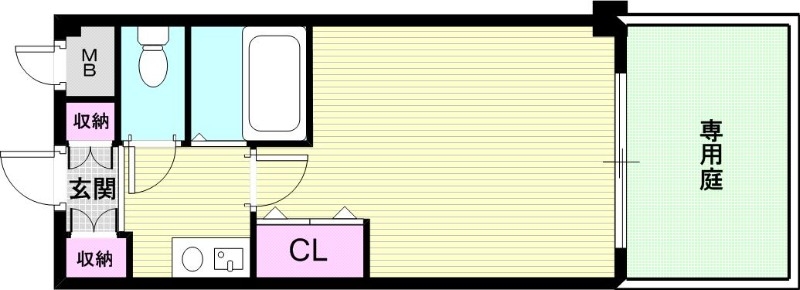 1K（20.23平米）専用庭・風呂トイレ別・エアコン・収納