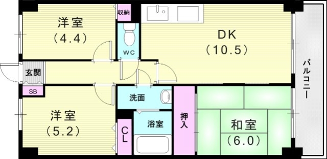 3ＬＤＫ（58平米）独立洗面台・収納・TVモニターホン