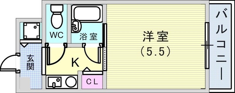 １K（18.9平米）風呂トイレ別・エアコン・バルコニー・収納