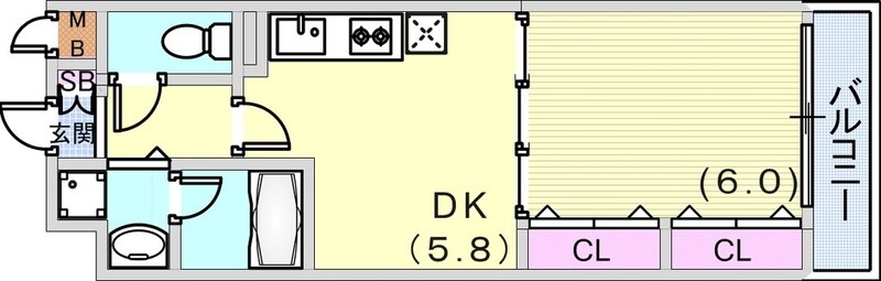 1DK(29.28平米)システムキッチン・独立洗面台・収納