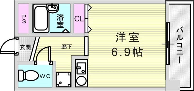 ワンルーム(22.44平米)バストイレ別・室内洗濯機置場・