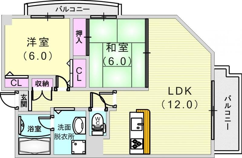 ２ＬＤＫ（６６．９８平米）システムキッチン・独立洗面台・収納