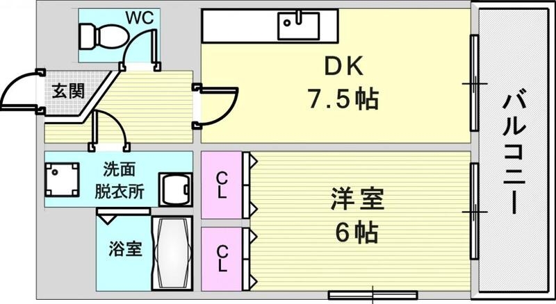 全室フローリングの1LDK