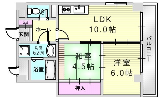 2LDK（４０平米）システムキッチン・３口ガスコンロ・グリル