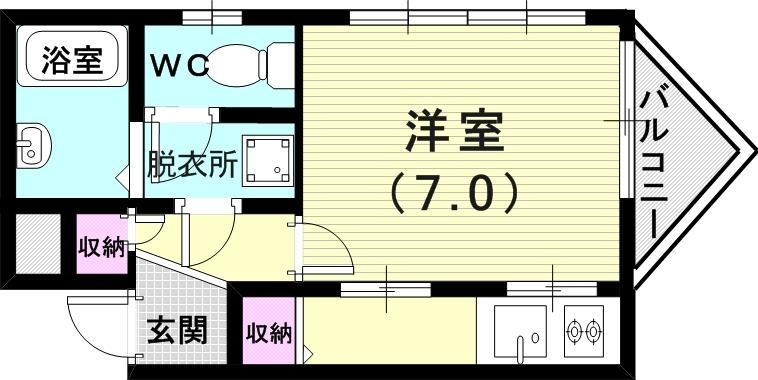 1R(20平米)エアコン・南向き・風呂トイレ別・バルコニー