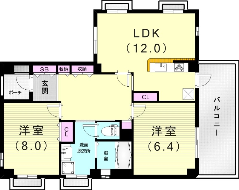 2LDK(７５.２９平米)浴室乾燥・追焚き・システムキッチン