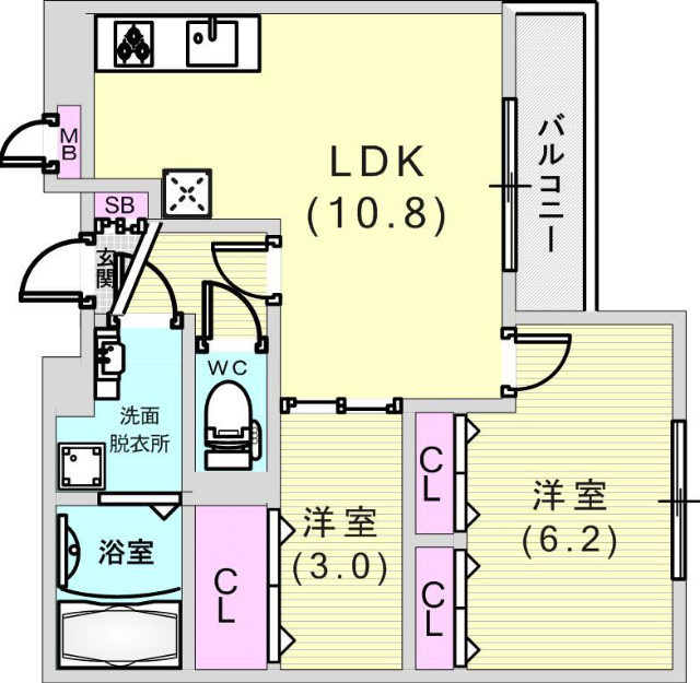 ２ＬＤＫ（４８．５５平米）システムキッチン・独立洗面台・収納