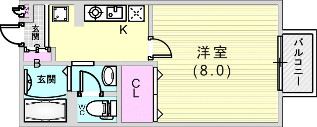 1Ｋ（２６．７１平米）室内洗濯機置き場・独立洗面台・収納
