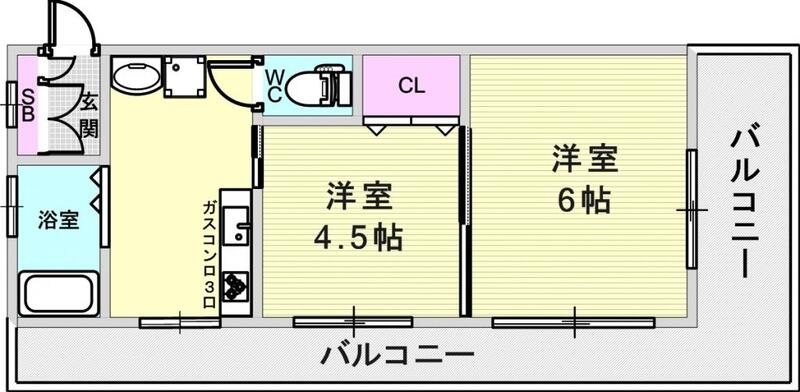 ２Ｋ（２４．０平米）システムキッチン・独立洗面台・収納・ＳＢ