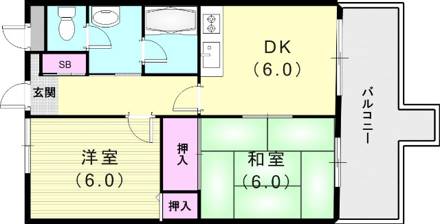 ２DK（４３.７４平米）セパレート・室内洗濯機置場・収納
