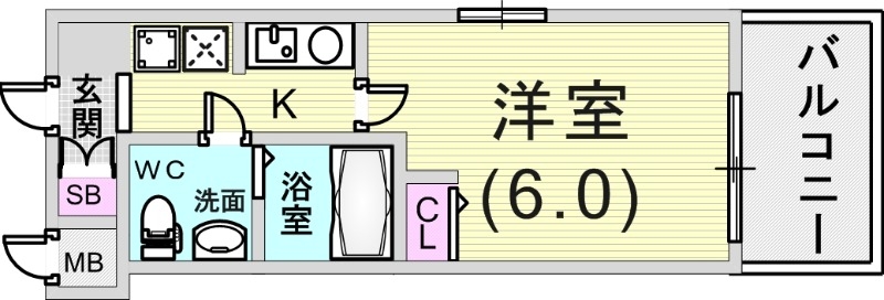 １Ｋ（２０．３平米）独立洗面台・下駄箱・ＩＨコンロ