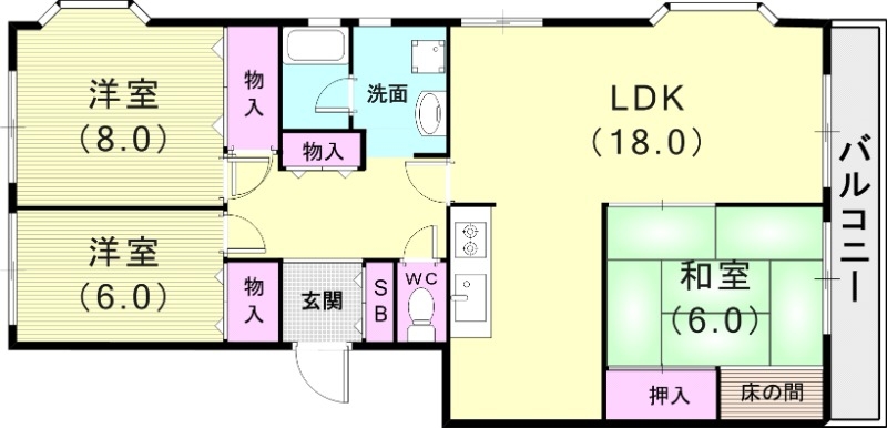 3LDK(97平米)システムキッチン・室内洗濯機置場・収納