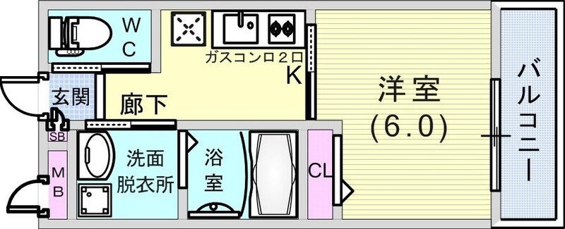 1K（25.07）独立洗面、脱衣所、2口ガスシステムキッチン