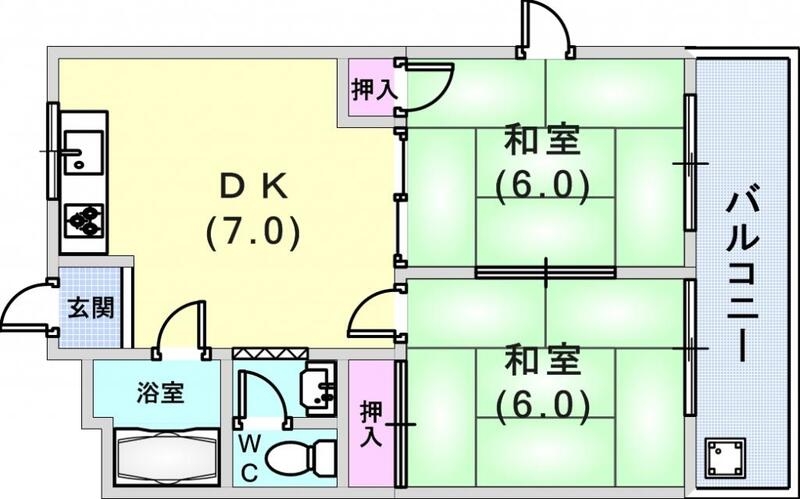 2DK(39.04平米）和室・システムキッチン
