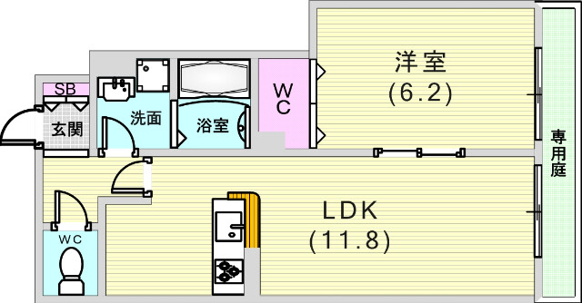 1LDK（41.83平米）システムキッチン・追炊・独立洗面台