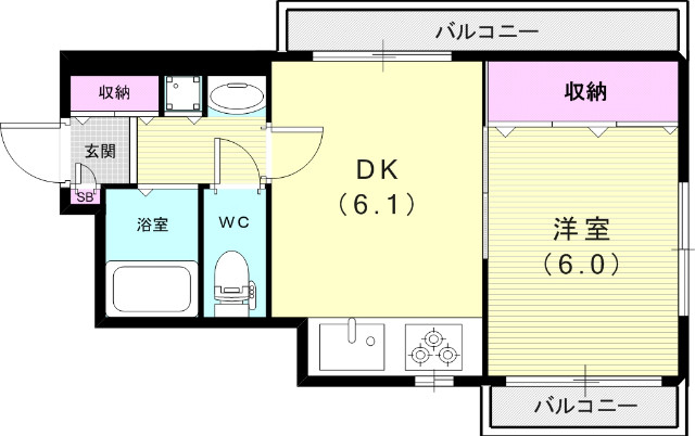 1ＤＫ（38.47平米）システムキッチン・３点セパレート