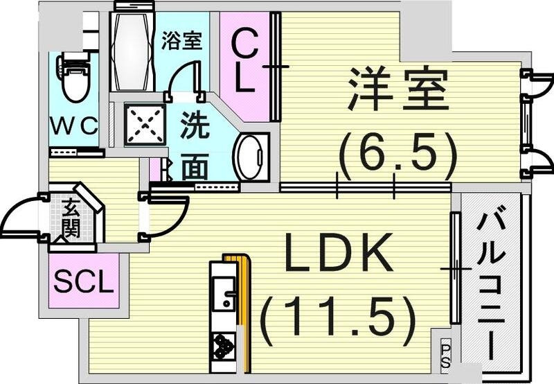 １ＬＤＫ（４５．２９平米）カウンターキッチン・３口ガスコンロ