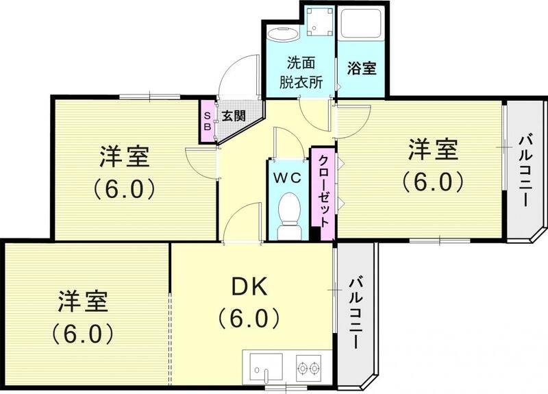 3DK（52.26平米）2面バルコニー・モニターホン・収納