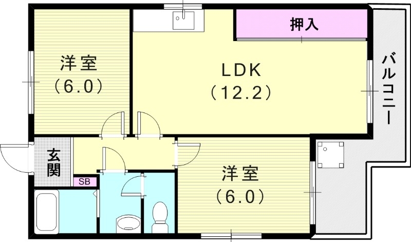 2LDK（51.94平米）エアコン・最上階角部屋・バルコニー