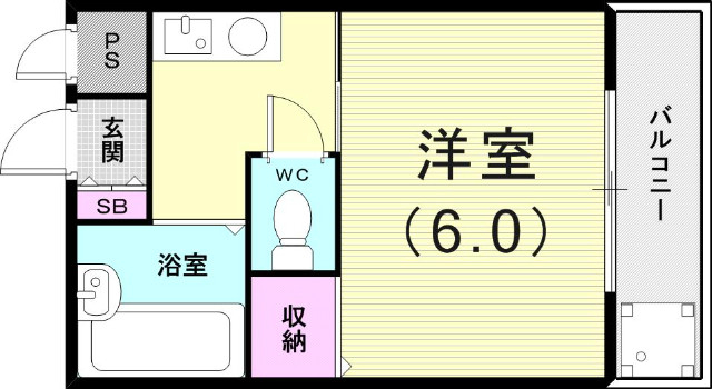 １Ｋ（２０.１４平米）ネット無料・バス・トイレ別室