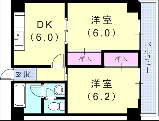 3DK（38.53平米）独立洗面台・押入・フローリング