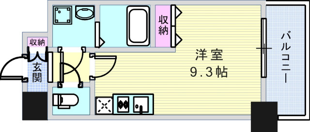 広々とした1Kの間取りです。