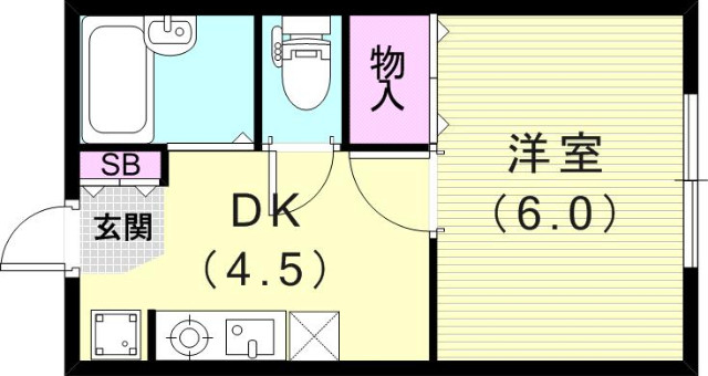 １ＤＫ（２３．６平米）ガスキッチン・エアコン・室内洗濯機置場