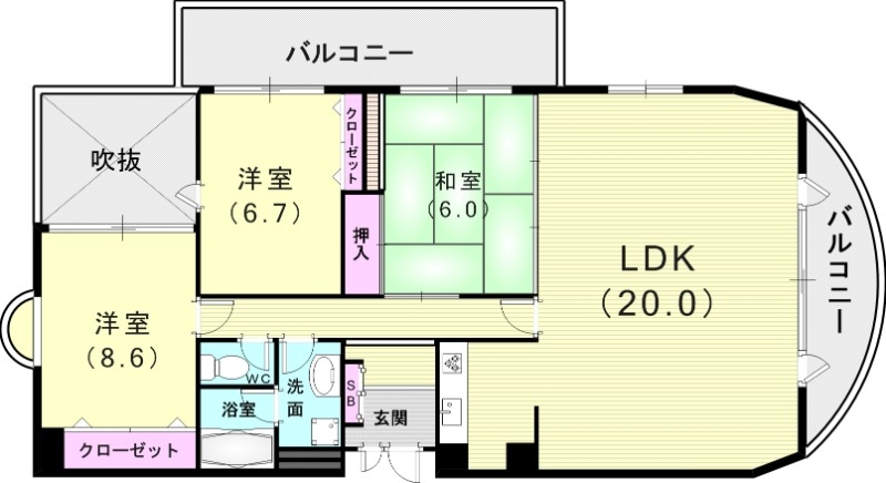 3LDK（99平米）システムキッチン・2面バルコニー・収納