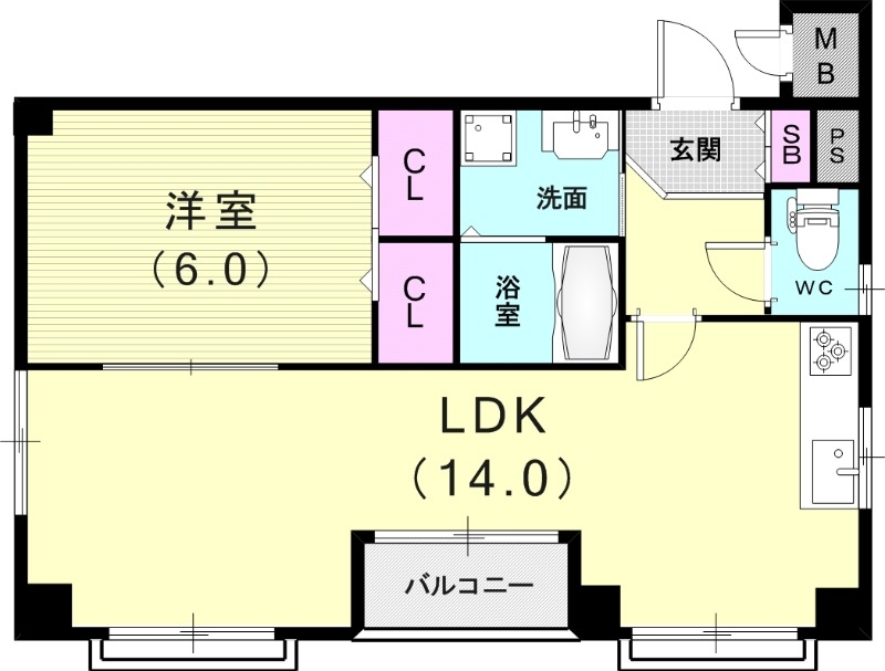 1LDK(47.27平米）システムキッチン・室内洗濯機置場