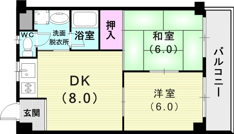 ２ＤＫ（４３．７４平米）押入・室内洗濯機置場