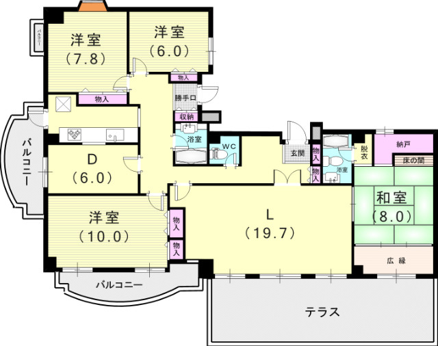 4LDK（151.07平米）システムキッチン、浴室2か所あり